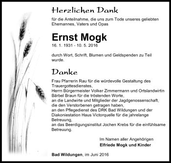 Traueranzeige von Ernst Mogk von Waldeckische Landeszeitung