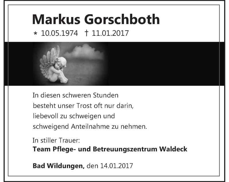  Traueranzeige für Markus Gorschboth vom 14.01.2017 aus Waldeckische Landeszeitung