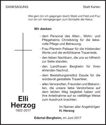 Traueranzeige von Elli Herzog von Waldeckische Landeszeitung