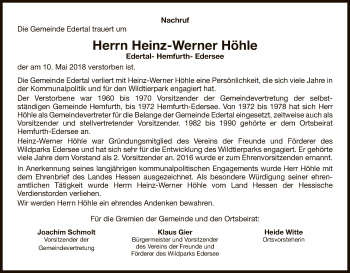 Traueranzeige von Heinz-Werner Höhle von WLZ