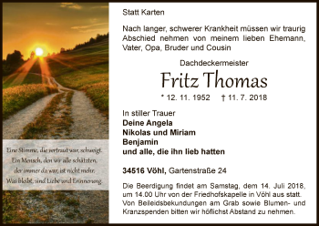 Traueranzeigen Von Fritz Thomas Trauer Wlz Online De