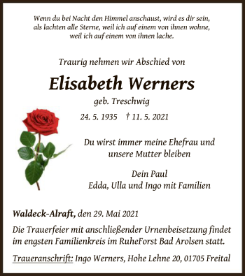 Traueranzeige von Elisabeth Werners von WLZ