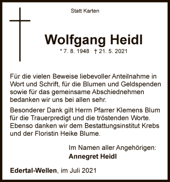 Traueranzeige von Wolfgang Heidl von WLZ