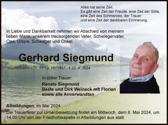Traueranzeige von Gerhard Siegmund von WLZ