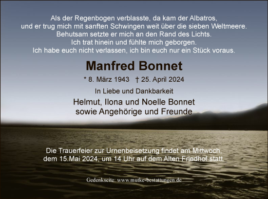 Traueranzeige von Manfred Bonnet von HNAWLZ