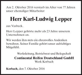 Traueranzeige von Karl-Ludwig Lepper von Waldeckische Landeszeitung