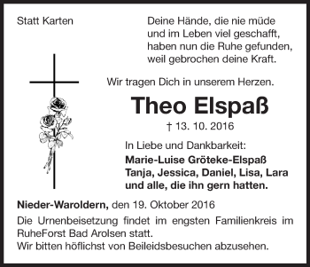 Traueranzeige von Theo Elspaß von Waldeckische Landeszeitung