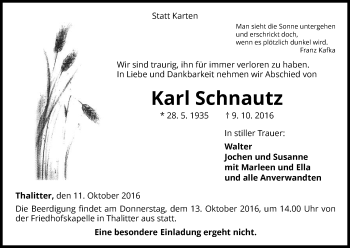 Traueranzeige von Karl Schnautz von Waldeckische Landeszeitung