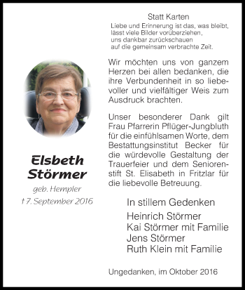 Traueranzeige von Elsbeth Störmer von Waldeckische Landeszeitung