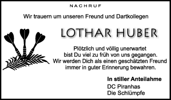 Traueranzeige von Lothar Huber von Waldeckische Landeszeitung