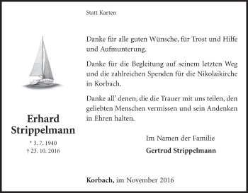 Traueranzeige von Erhard Strippelmann von Waldeckische Landeszeitung