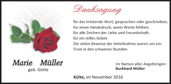 Traueranzeige von Marie Müller von Waldeckische Landeszeitung