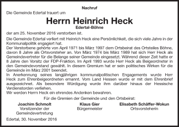 Traueranzeige von Heinrich Heck von Waldeckische Landeszeitung