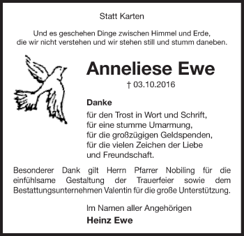 Traueranzeige von Anneliese Ewe von Waldeckische Landeszeitung