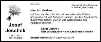 Traueranzeige von Josef Jescheck von Waldeckische Landeszeitung