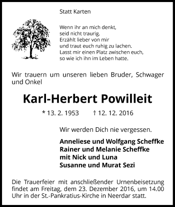 Traueranzeige von Karl-Herbert Powilleit von Waldeckische Landeszeitung