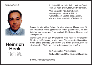 Traueranzeige von Heinrich Heck von Waldeckische Landeszeitung