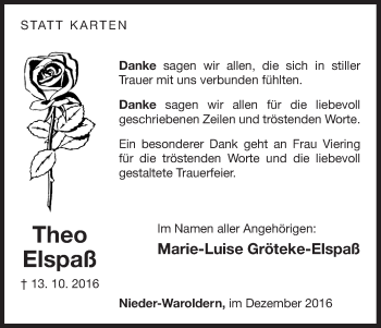 Traueranzeige von Theo Elspaß von Waldeckische Landeszeitung