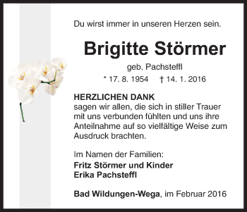 Traueranzeige von Brigitte Störmer von Waldeckische Landeszeitung