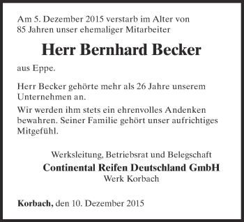 Traueranzeige von Bernhard Becker von Waldeckische Landeszeitung