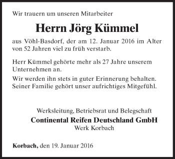 Traueranzeige von Jörg Kümmel von Waldeckische Landeszeitung