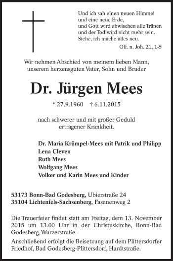 Traueranzeige von Jürgen Mees von Waldeckische Landeszeitung