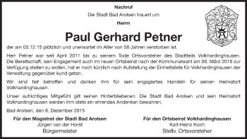 Traueranzeige von Paul Gerhard Petner von Waldeckische Landeszeitung