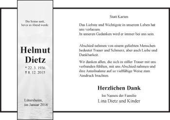 Traueranzeige von Helmut Dietz von Waldeckische Landeszeitung