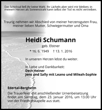 Traueranzeige von Heidi Schumann von Waldeckische Landeszeitung