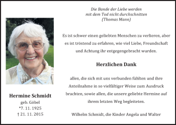 Traueranzeige von Hermine Schmidt von Waldeckische Landeszeitung