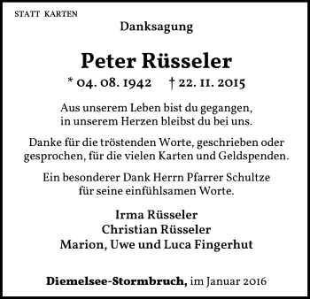 Traueranzeige von Peter Rüsseler von Waldeckische Landeszeitung