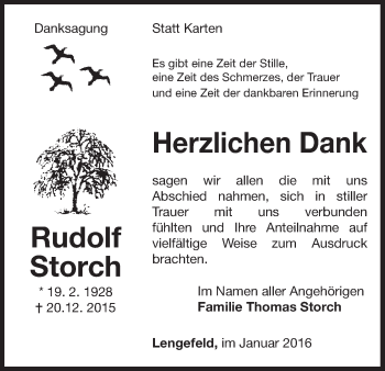 Traueranzeige von Rudolf Storch von Waldeckische Landeszeitung