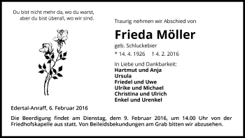 Traueranzeige von Frieda Möller von Waldeckische Landeszeitung