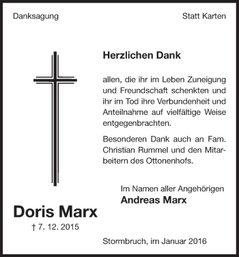 Traueranzeige von Doris Marx von Waldeckische Landeszeitung