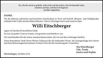 Traueranzeige von Willi Eitschberger von Waldeckische Landeszeitung