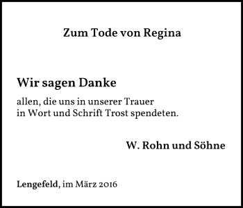 Traueranzeige von Regina  von Waldeckische Landeszeitung