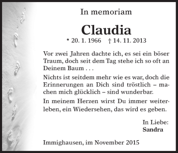 Traueranzeige von Claudia  von Waldeckische Landeszeitung