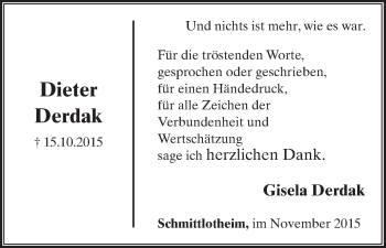 Traueranzeige von Dieter Derdak von Waldeckische Landeszeitung