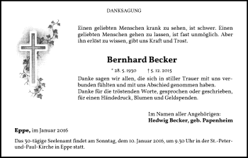 Traueranzeige von Bernhard Becker von Waldeckische Landeszeitung