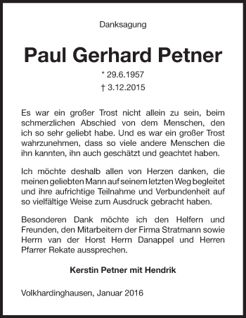 Traueranzeige von Paul Gerhard Petner von Waldeckische Landeszeitung