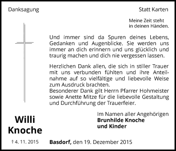 Traueranzeige von Willi Knoche von Waldeckische Landeszeitung