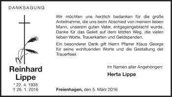 Traueranzeige von Reinhard Lippe von Waldeckische Landeszeitung