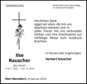 Traueranzeige von Ilse Rauscher von Waldeckische Landeszeitung