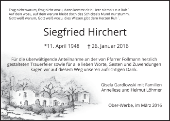 Traueranzeige von Siegfried Hirchert von Waldeckische Landeszeitung