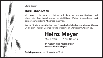 Traueranzeige von Heinz Meyer von Waldeckische Landeszeitung