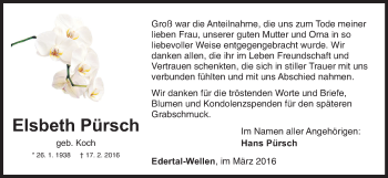 Traueranzeige von Elsbeth Pürsch von Waldeckische Landeszeitung