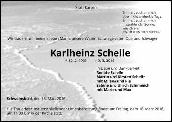 Traueranzeige von Karlheinz Schelle von Waldeckische Landeszeitung