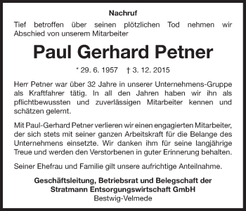 Traueranzeige von Paul Gerhard Petner von Waldeckische Landeszeitung