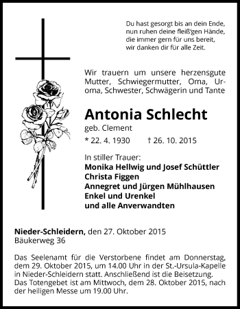 Traueranzeige von Antonia Schlecht von Waldeckische Landeszeitung