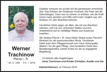 Traueranzeige von Werner Trachinow von Waldeckische Landeszeitung